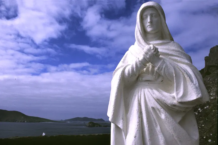 A statue of the Virgin Mary overlooks the Atlantic in Ireland's beautiful Dingle peninsula.