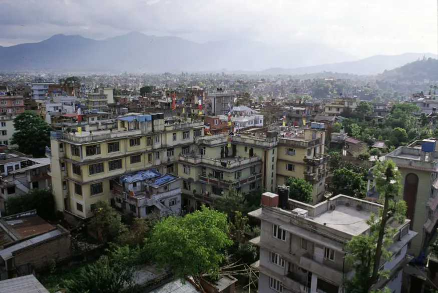 A view from up high of Kathmandu's skyline.